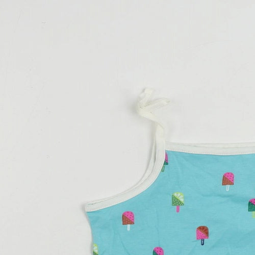 Marks and Spencer Girls Blue Geometric Cotton Camisole Tank Size 3-4 Years Square Neck Pullover - Ice Cream Print