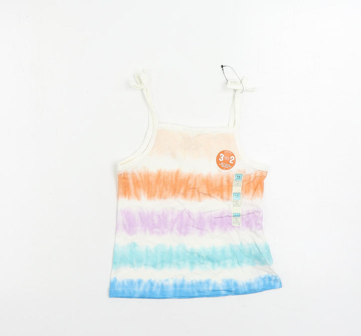 Marks and Spencer Girls Multicoloured Striped Cotton Camisole Tank Size 5-6 Years Square Neck Pullover
