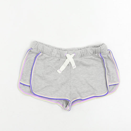 Marks and Spencer Girls Grey Cotton Sweat Shorts Size 6-7 Years Regular Drawstring - Contrasting Trim