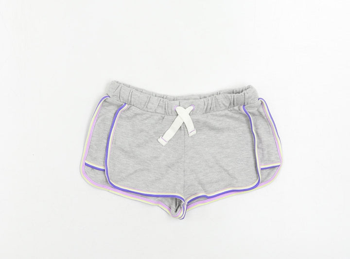 Marks and Spencer Girls Grey Cotton Sweat Shorts Size 6-7 Years Regular Drawstring - Contrasting Trim