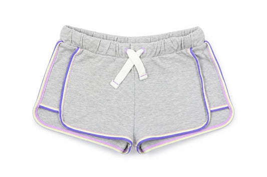 Marks and Spencer Girls Grey Cotton Sweat Shorts Size 6-7 Years Regular Drawstring - Contrasting Trim