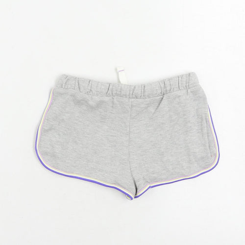 Marks and Spencer Girls Grey Cotton Sweat Shorts Size 6-7 Years Regular Drawstring - Contrasting Trim