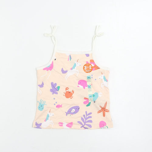 Marks and Spencer Girls Pink Geometric Cotton Camisole Tank Size 4-5 Years Square Neck Pullover