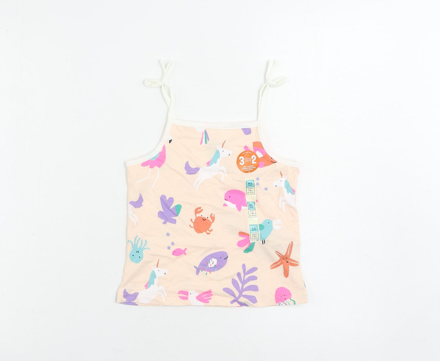 Marks and Spencer Girls Pink Geometric Cotton Camisole Tank Size 4-5 Years Square Neck Pullover