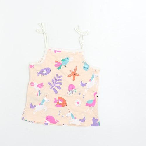 Marks and Spencer Girls Pink Geometric Cotton Camisole Tank Size 4-5 Years Square Neck Pullover