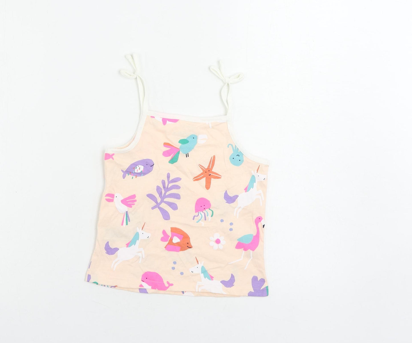 Marks and Spencer Girls Pink Geometric Cotton Camisole Tank Size 4-5 Years Square Neck Pullover