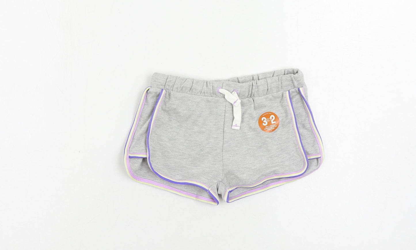 Marks and Spencer Girls Grey Cotton Sweat Shorts Size 7-8 Years Regular Drawstring - Contrasting Trim