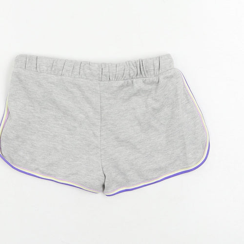 Marks and Spencer Girls Grey Cotton Sweat Shorts Size 7-8 Years Regular Drawstring - Contrasting Trim