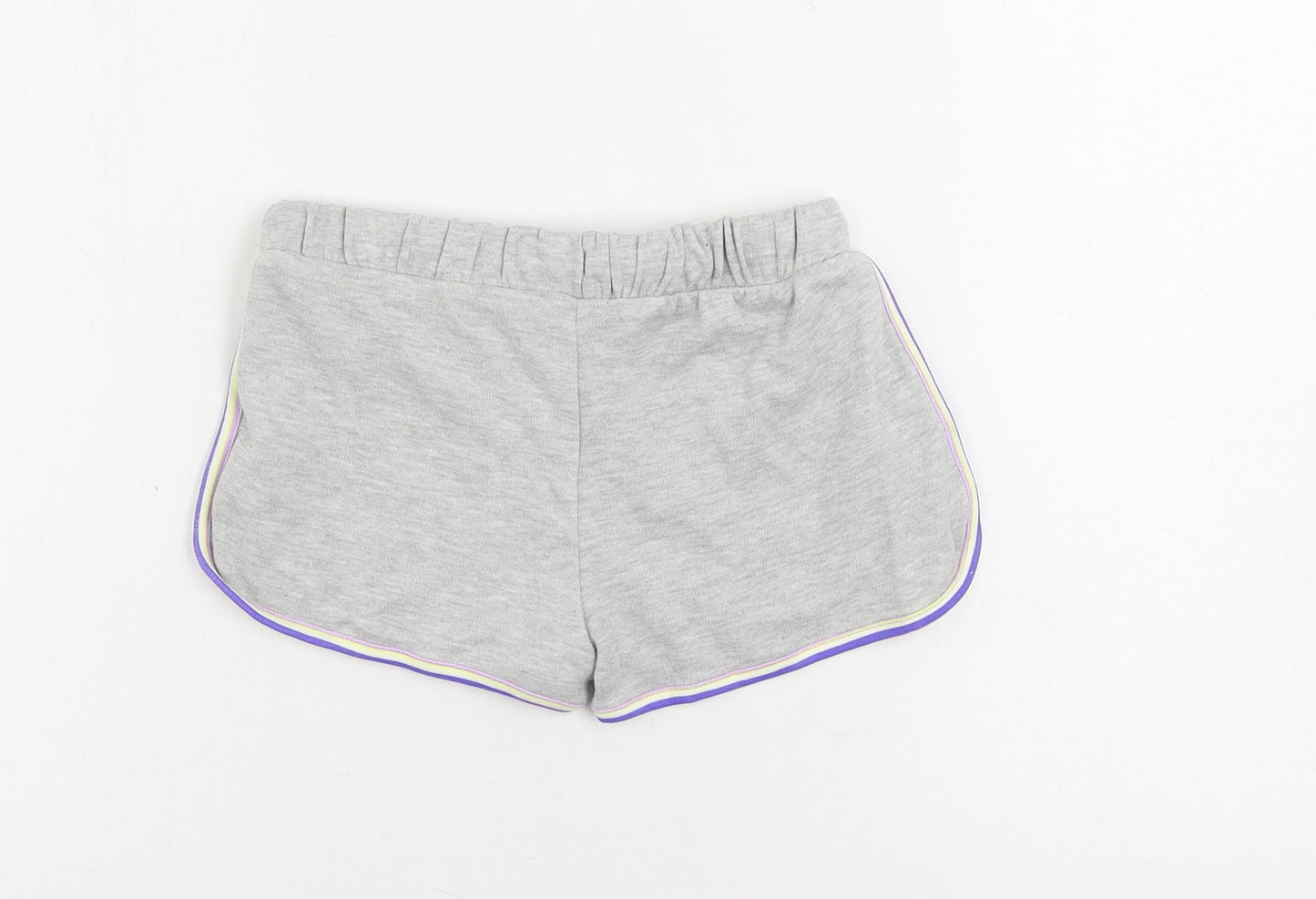 Marks and Spencer Girls Grey Cotton Sweat Shorts Size 7-8 Years Regular Drawstring - Contrasting Trim