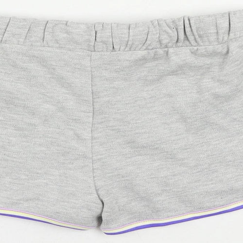 Marks and Spencer Girls Grey Cotton Sweat Shorts Size 7-8 Years Regular Drawstring - Contrasting Trim