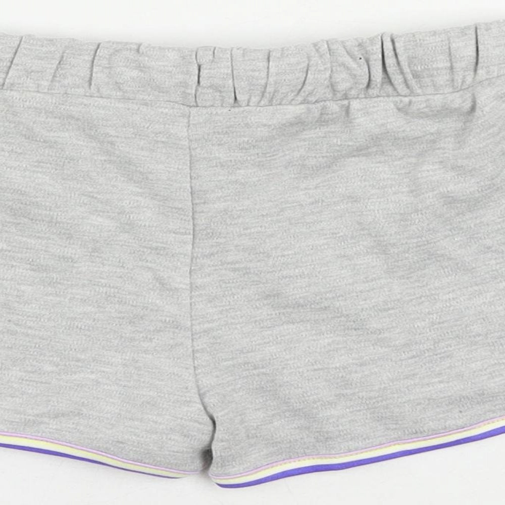 Marks and Spencer Girls Grey Cotton Sweat Shorts Size 7-8 Years Regular Drawstring - Contrasting Trim