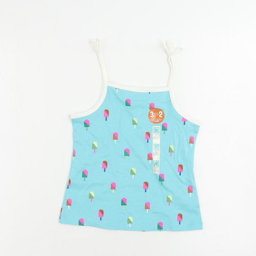 Marks and Spencer Girls Blue Geometric Cotton Camisole Tank Size 5-6 Years Square Neck Pullover - Ice Cream Print