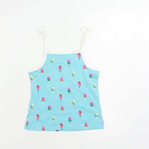 Marks and Spencer Girls Blue Geometric Cotton Camisole Tank Size 5-6 Years Square Neck Pullover - Ice Cream Print