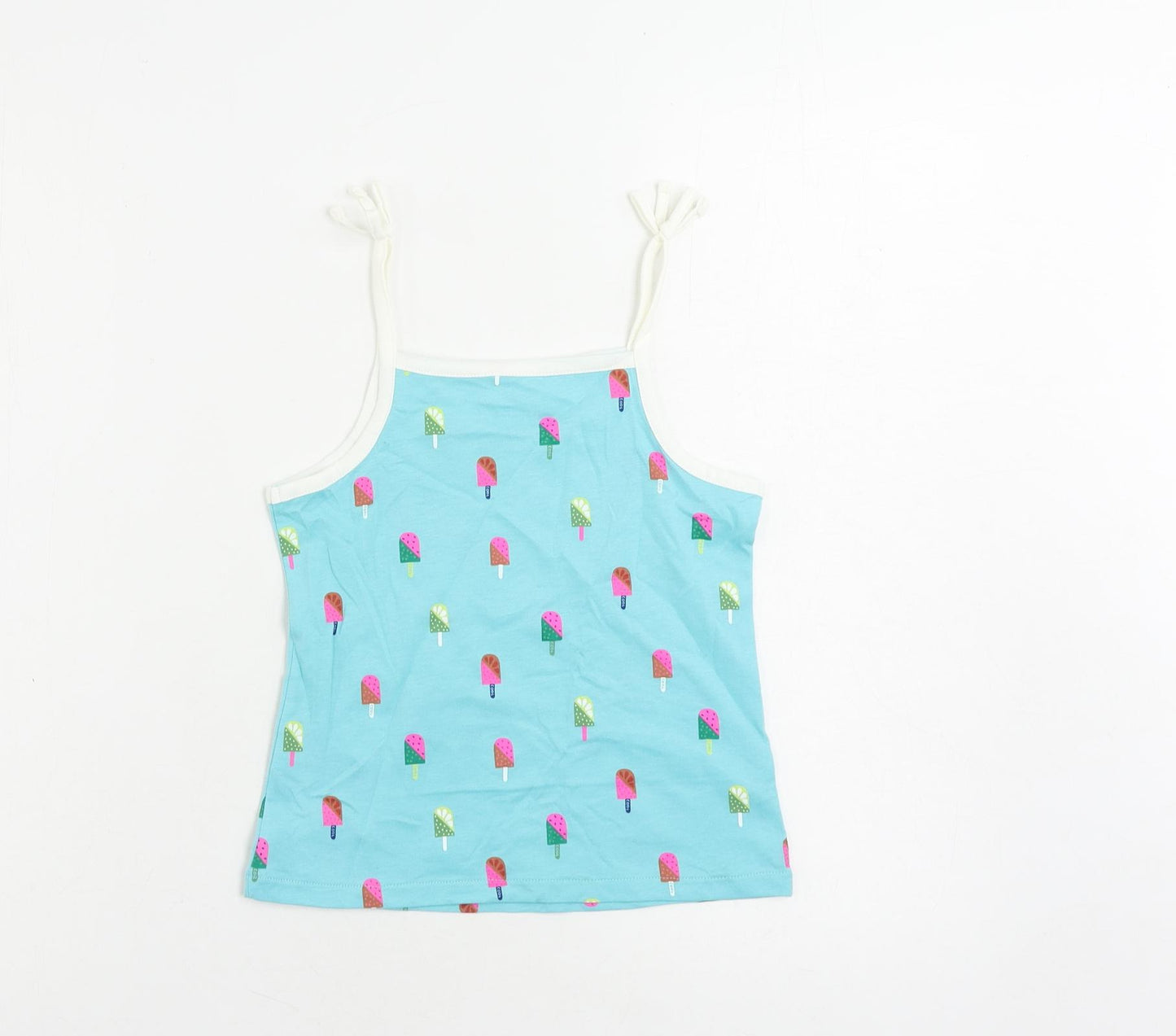 Marks and Spencer Girls Blue Geometric Cotton Camisole Tank Size 5-6 Years Square Neck Pullover - Ice Cream Print