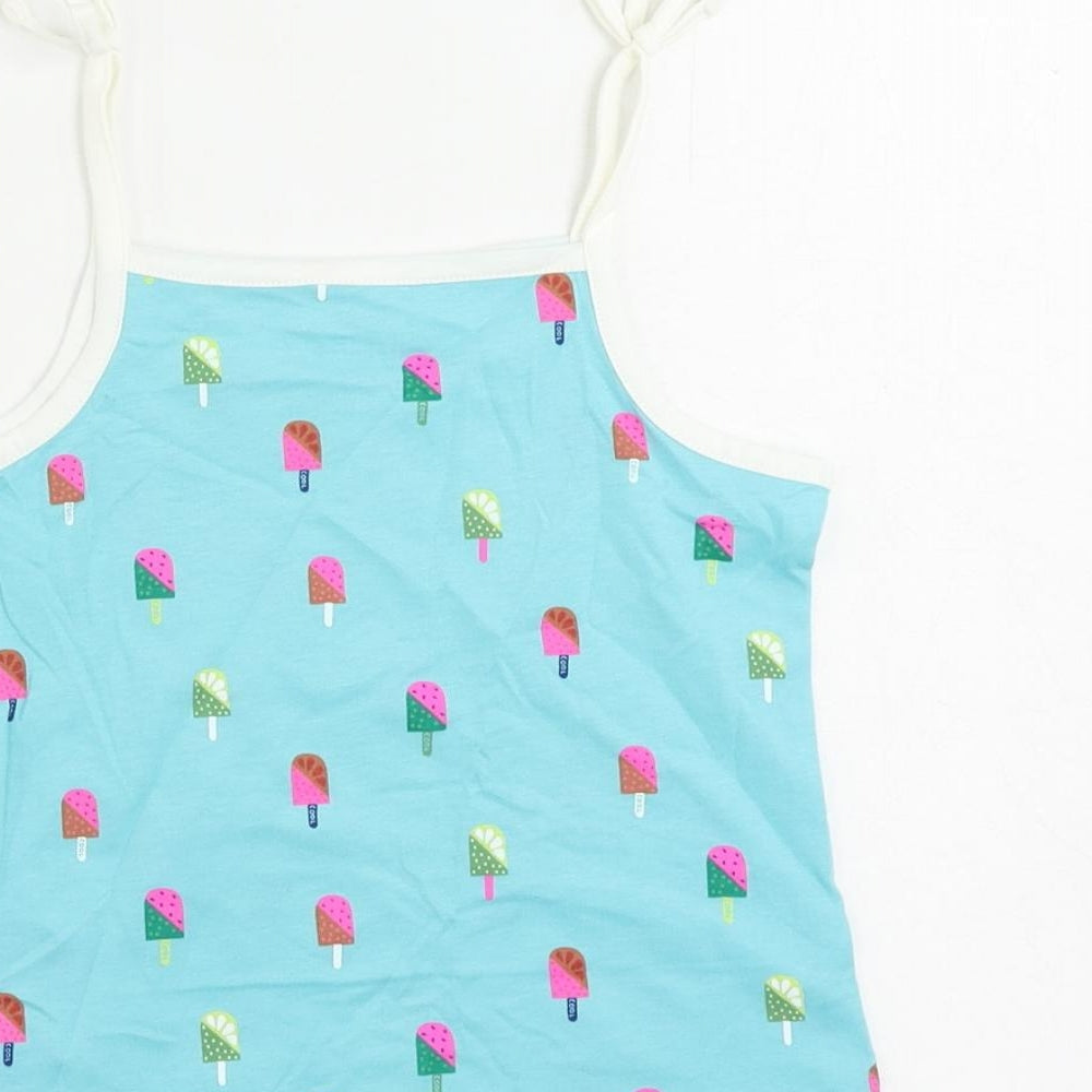 Marks and Spencer Girls Blue Geometric Cotton Camisole Tank Size 5-6 Years Square Neck Pullover - Ice Cream Print