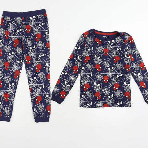 Marks and Spencer Boys Blue Geometric Cotton Pyjama Set Size 6-7 Years Pullover - Spider-Man