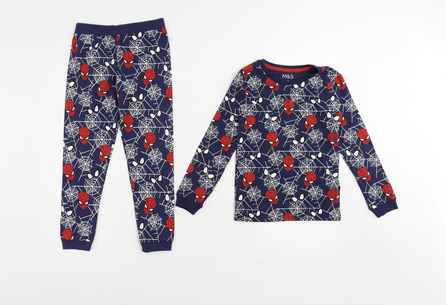 Marks and Spencer Boys Blue Geometric Cotton Pyjama Set Size 6-7 Years Pullover - Spider-Man