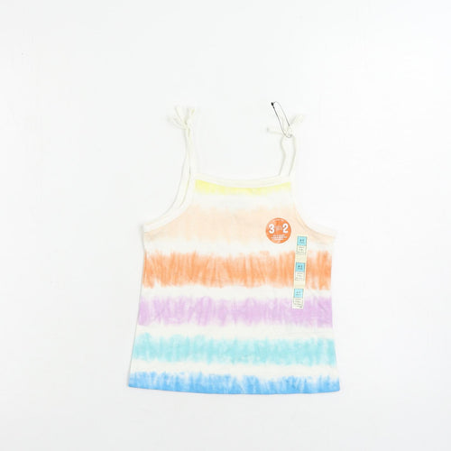 Marks and Spencer Girls Multicoloured Striped Cotton Camisole Tank Size 4-5 Years Square Neck Pullover