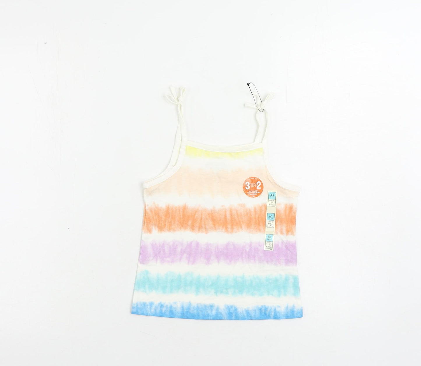 Marks and Spencer Girls Multicoloured Striped Cotton Camisole Tank Size 4-5 Years Square Neck Pullover