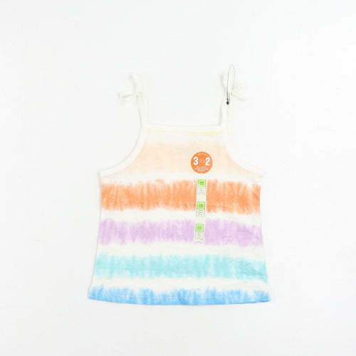 Marks and Spencer Girls Multicoloured Striped Cotton Camisole Tank Size 3-4 Years Square Neck Pullover