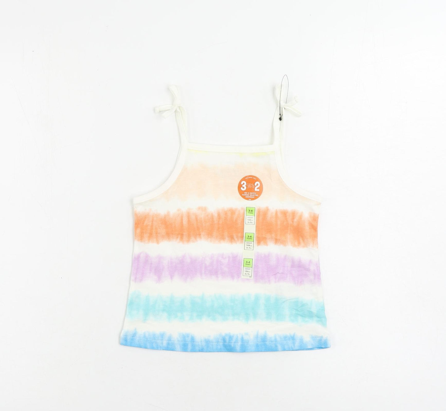Marks and Spencer Girls Multicoloured Striped Cotton Camisole Tank Size 3-4 Years Square Neck Pullover