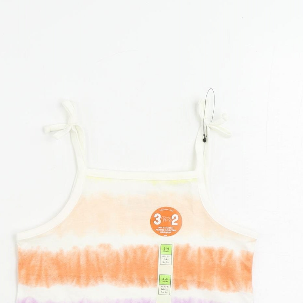 Marks and Spencer Girls Multicoloured Striped Cotton Camisole Tank Size 3-4 Years Square Neck Pullover
