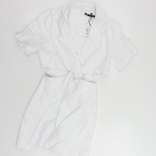Zara Womens White Lyocell Mini Size XS Collared Zip - Cut Out