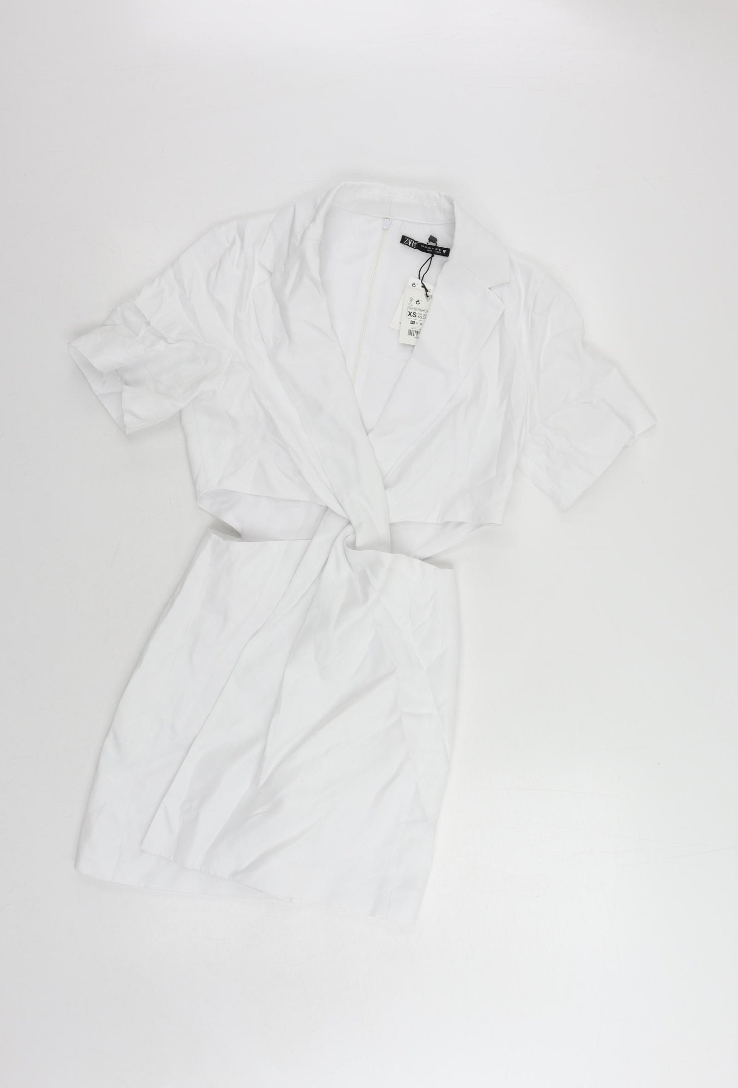 Zara Womens White Lyocell Mini Size XS Collared Zip - Cut Out