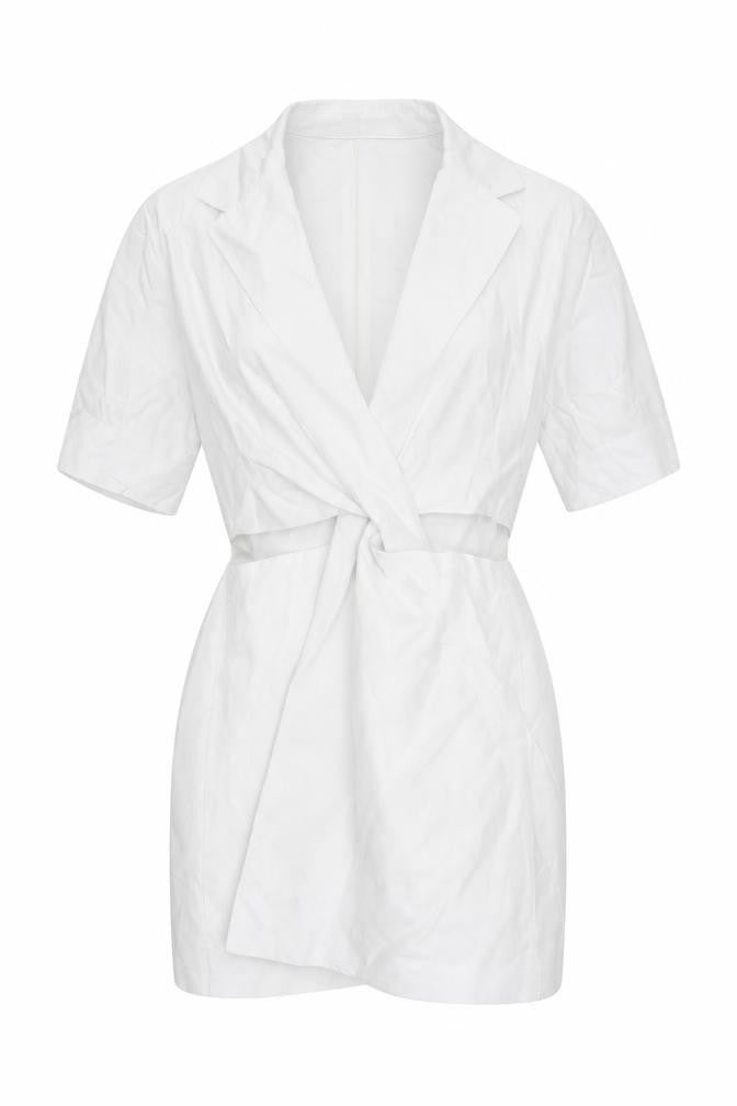 Front view of Zara women’s white lyocell mini, size XS, collared zip - cut out