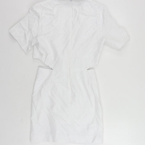 Zara Womens White Lyocell Mini Size XS Collared Zip - Cut Out