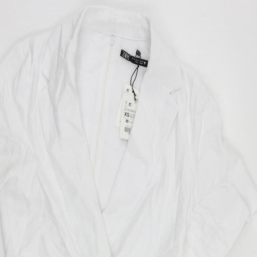 Zara Womens White Lyocell Mini Size XS Collared Zip - Cut Out