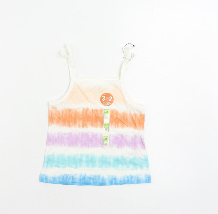 Marks and Spencer Girls Multicoloured Striped Cotton Camisole Tank Size 3-4 Years Square Neck Pullover