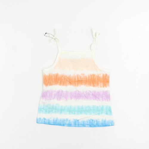 Marks and Spencer Girls Multicoloured Striped Cotton Camisole Tank Size 3-4 Years Square Neck Pullover