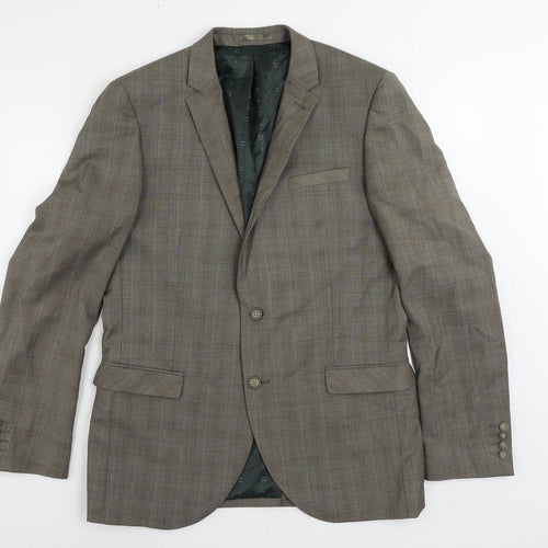 NEXT Mens Brown Plaid Polyester Jacket Suit Jacket Size 42 Regular