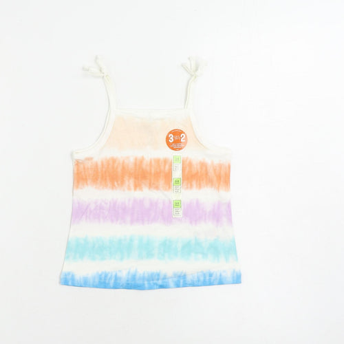 Marks and Spencer Girls Multicoloured Striped Cotton Camisole Tank Size 3-4 Years Square Neck Pullover