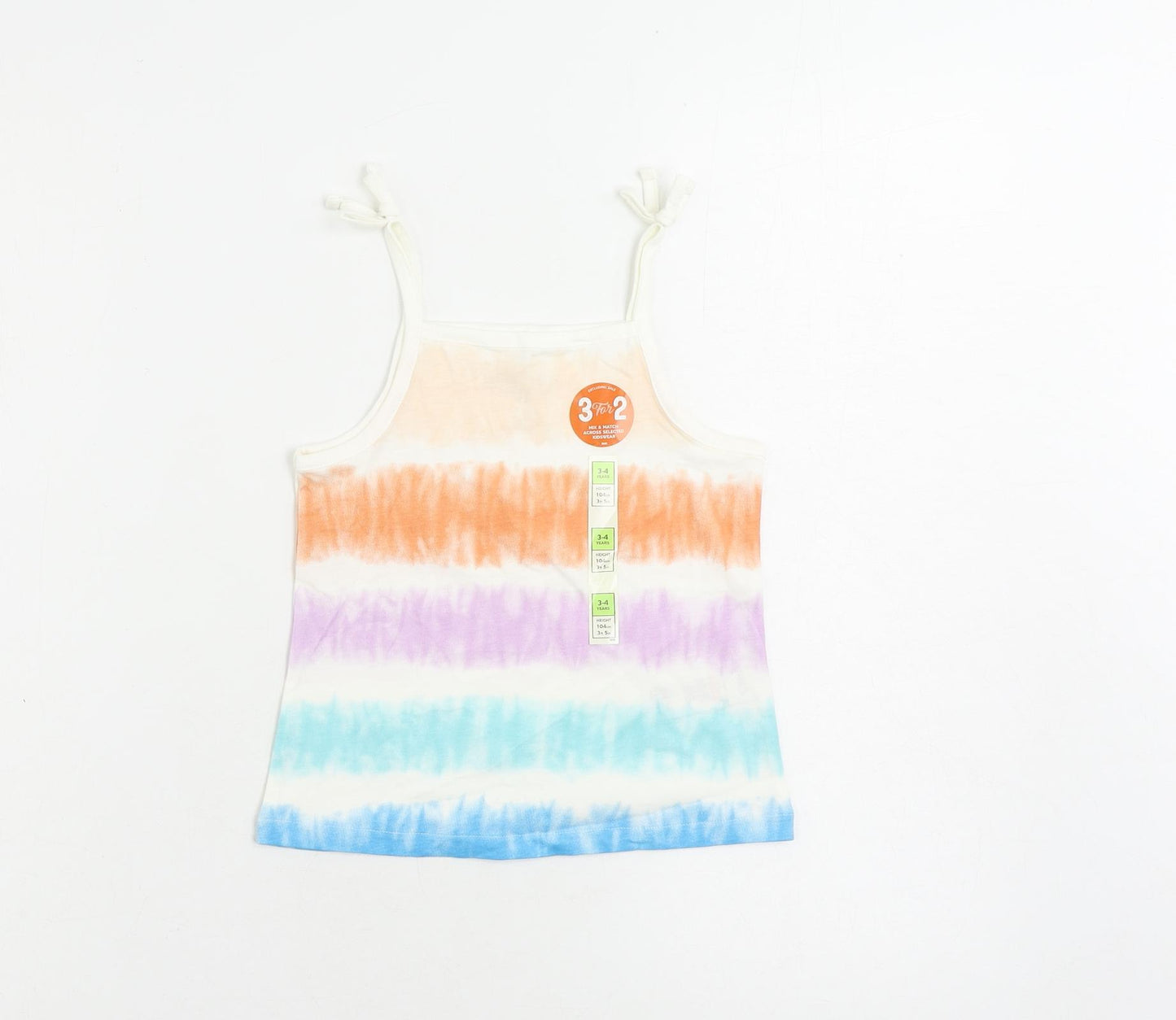 Marks and Spencer Girls Multicoloured Striped Cotton Camisole Tank Size 3-4 Years Square Neck Pullover
