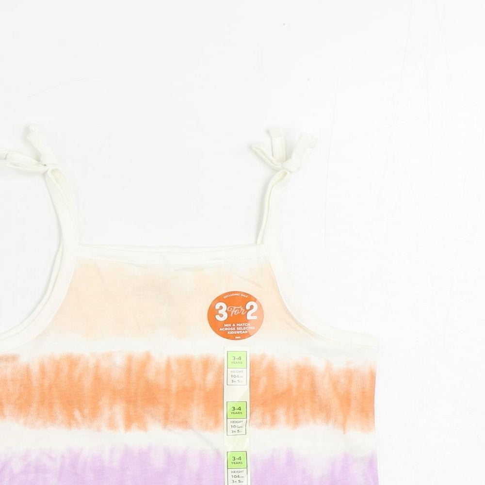 Marks and Spencer Girls Multicoloured Striped Cotton Camisole Tank Size 3-4 Years Square Neck Pullover
