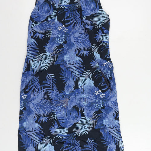 Paraphrase Womens Blue Geometric Cotton Shift Size 10 Boat Neck Zip