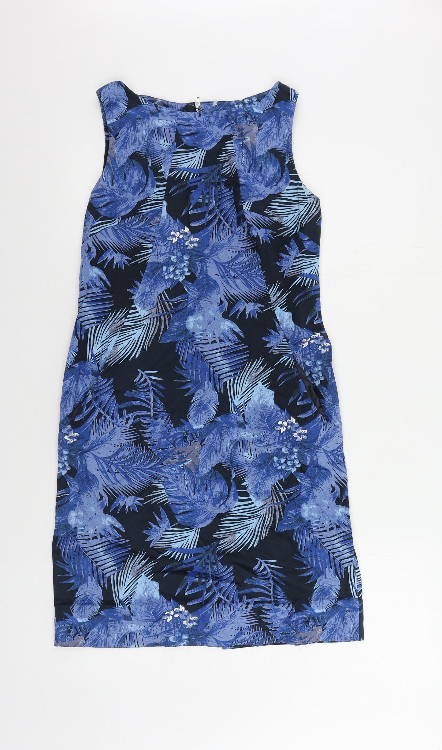 Paraphrase Womens Blue Geometric Cotton Shift Size 10 Boat Neck Zip