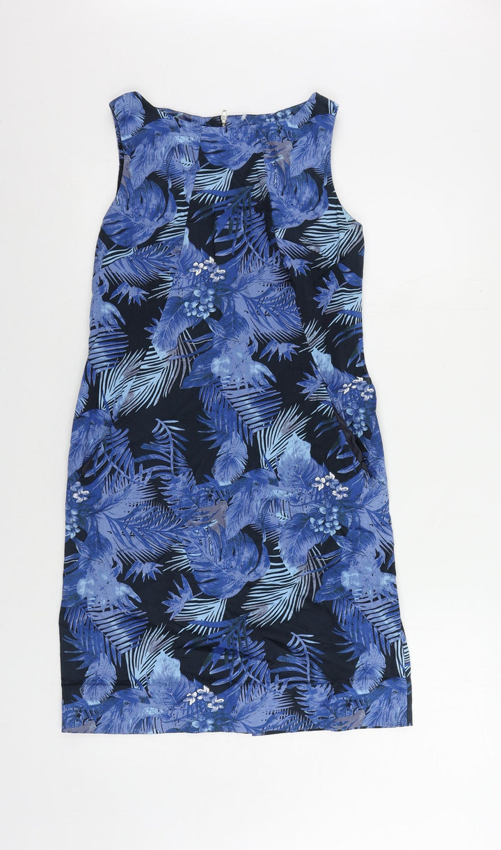 Paraphrase Womens Blue Geometric Cotton Shift Size 10 Boat Neck Zip