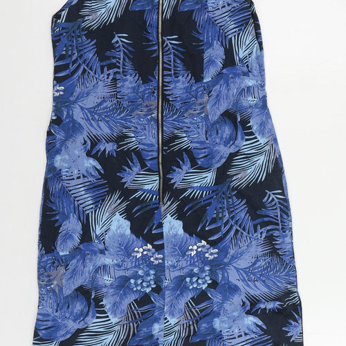 Paraphrase Womens Blue Geometric Cotton Shift Size 10 Boat Neck Zip