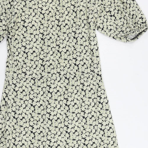 ASOS Womens Green Floral Cotton A-Line Size 10 V-Neck Pullover - Ruffle