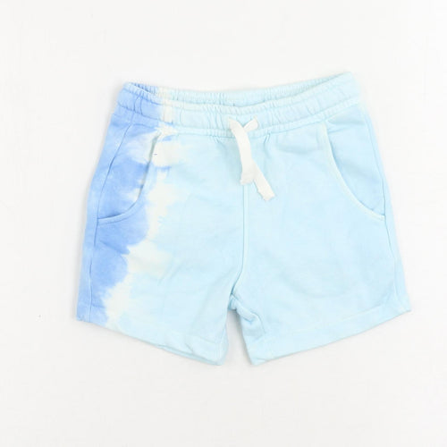 Marks and Spencer Boys Blue Cotton Sweat Shorts Size 4-5 Years Regular Drawstring - Tie Dye