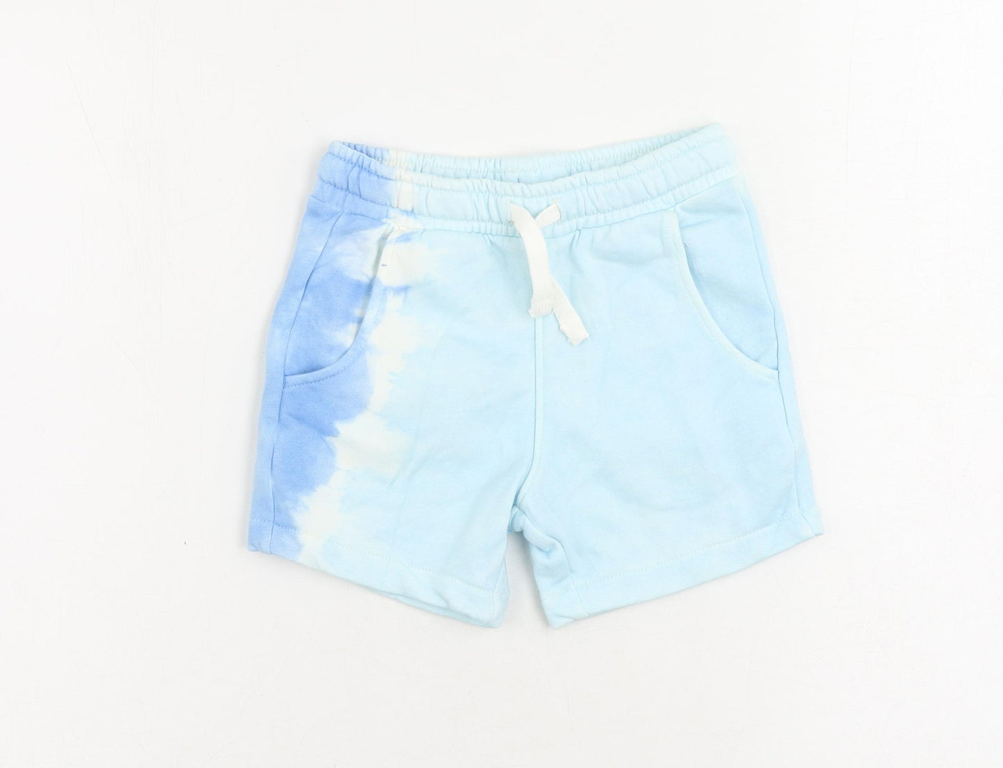 Marks and Spencer Boys Blue Cotton Sweat Shorts Size 4-5 Years Regular Drawstring - Tie Dye