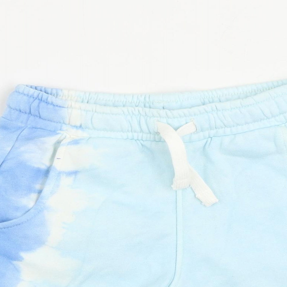 Marks and Spencer Boys Blue Cotton Sweat Shorts Size 4-5 Years Regular Drawstring - Tie Dye