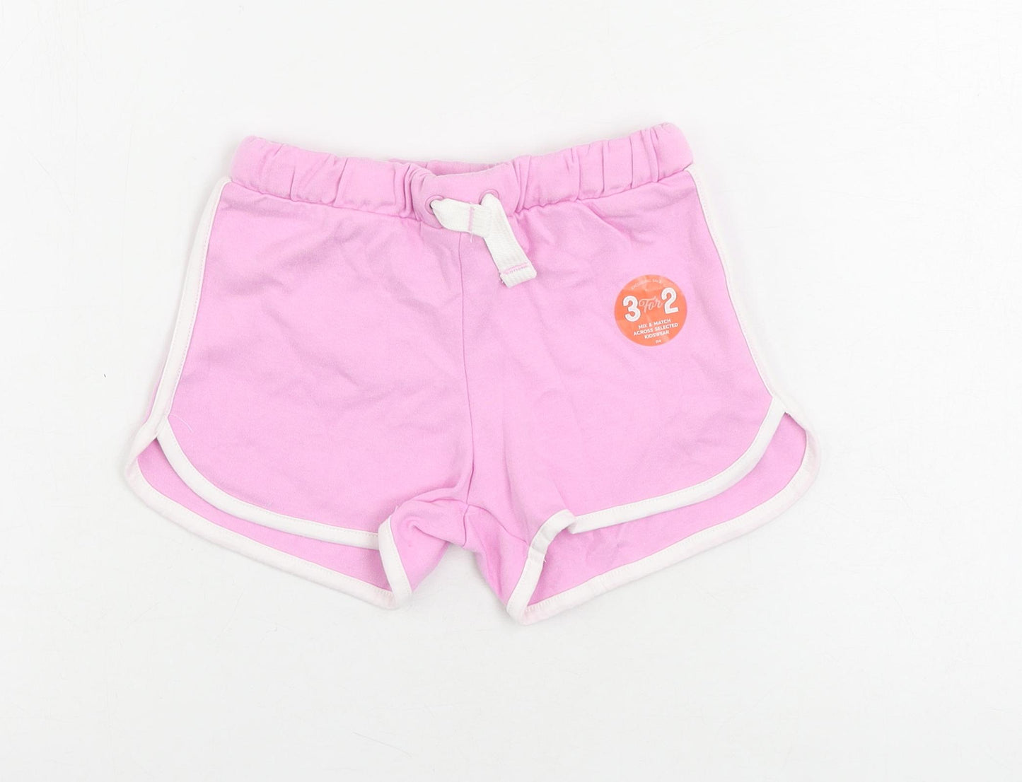 Marks and Spencer Girls Pink Cotton Sweat Shorts Size 5-6 Years Regular Drawstring