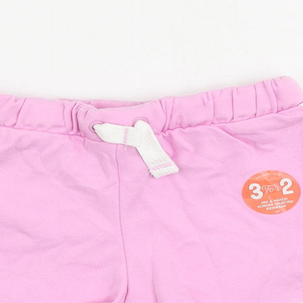 Marks and Spencer Girls Pink Cotton Sweat Shorts Size 5-6 Years Regular Drawstring