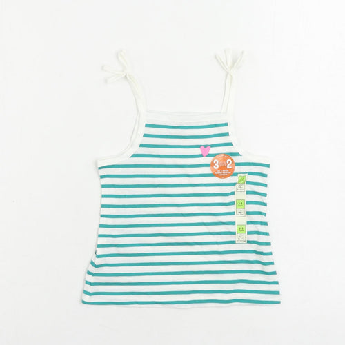 Marks and Spencer Girls Green Striped Cotton Camisole Tank Size 2-3 Years Square Neck Pullover