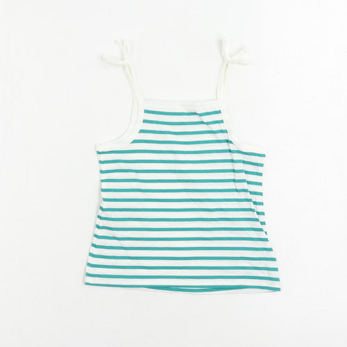 Marks and Spencer Girls Green Striped Cotton Camisole Tank Size 2-3 Years Square Neck Pullover