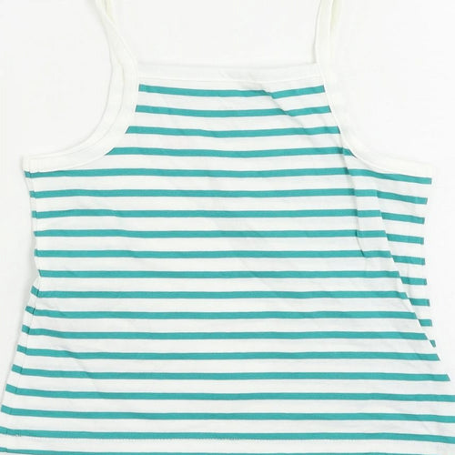 Marks and Spencer Girls Green Striped Cotton Camisole Tank Size 2-3 Years Square Neck Pullover